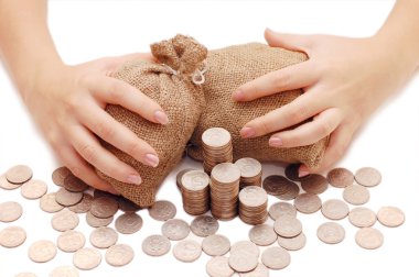 Female hands protects bags with money clipart