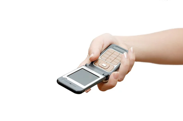 Mobilní telefon v ruce, samostatný — Stock fotografie