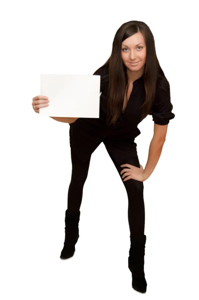 The girl with a sheet of paper — Stock Photo, Image