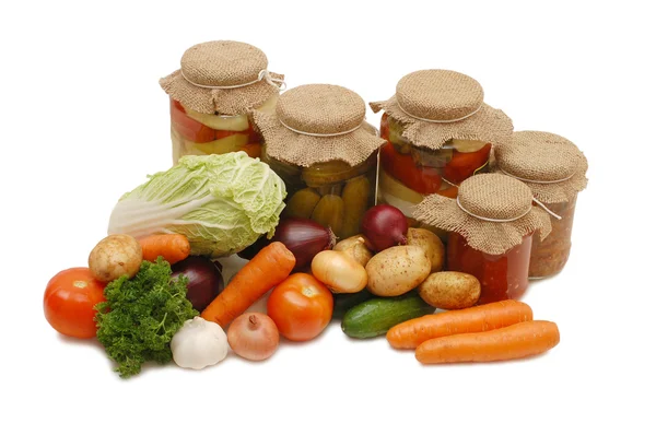 Fresh and tinned vegetables isolated — Stock Photo, Image