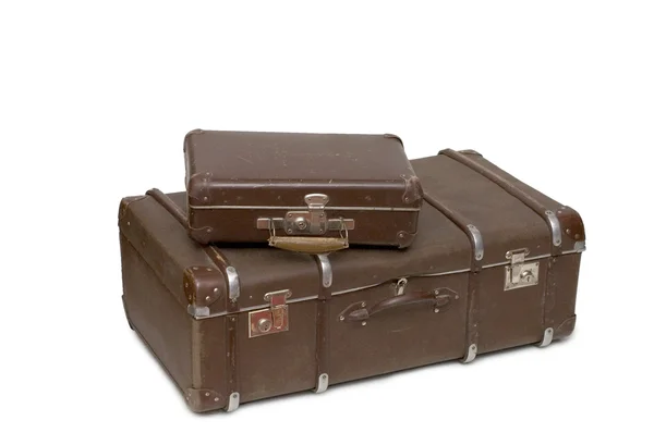 Hoop van oude koffers geïsoleerd — Stockfoto