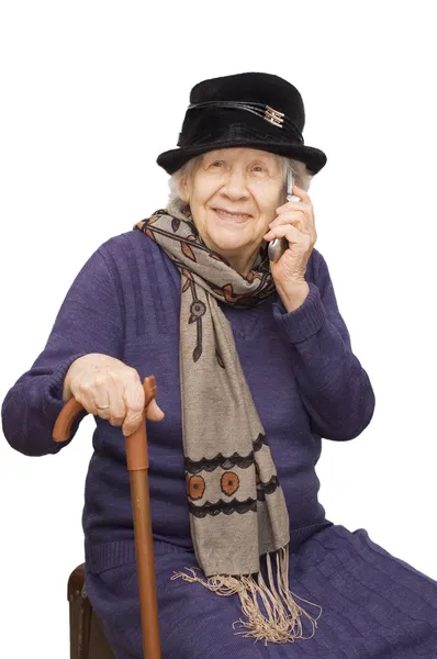 祖母の携帯電話で話しています。 — ストック写真