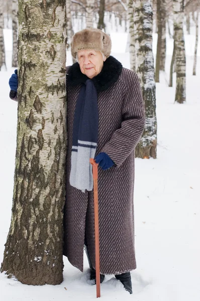 Retrato da velha no inverno — Fotografia de Stock