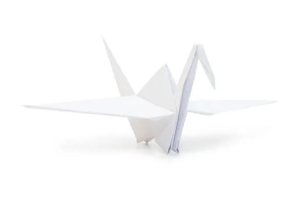 Origami żuraw na białym tle nad białym — Zdjęcie stockowe