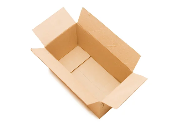 Άδειο ανοιχτό χάρτινο κουτί πάνω από λευκό — Φωτογραφία Αρχείου