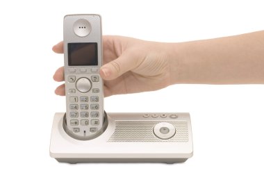 Radio phone in a female hand clipart