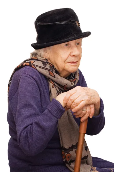 De trieste oude dame geïsoleerd — Stockfoto