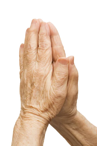 Vieilles mains féminines prient — Photo