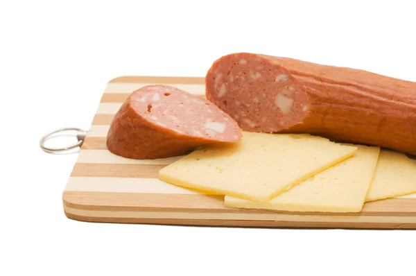 Cheese and sausage isolated on white — Stock Photo, Image