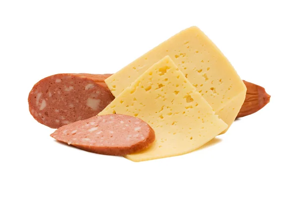 Сыр и колбаса изолированы — стоковое фото