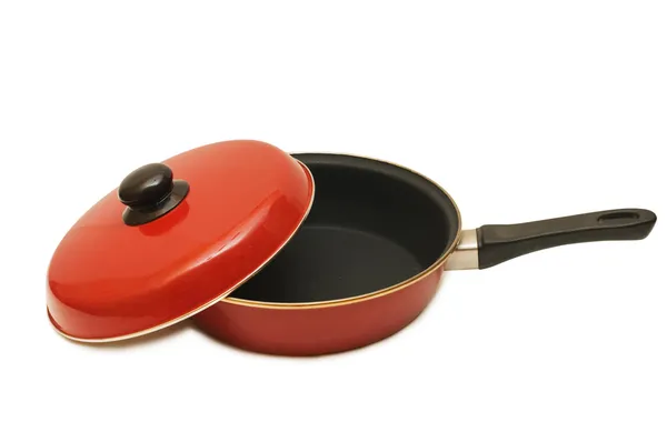 Red frying pan isolated on white — Stock Photo, Image