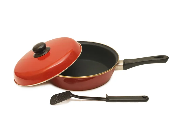 Red frying pan isolated — Stock Photo, Image