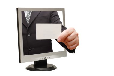 Computer screen monitor giving a card clipart