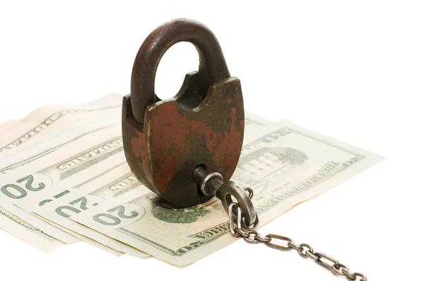 The lock on money isolated on white — Stock Photo, Image