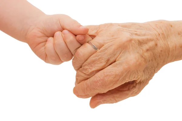Old and children hands on a white — Stock Photo, Image