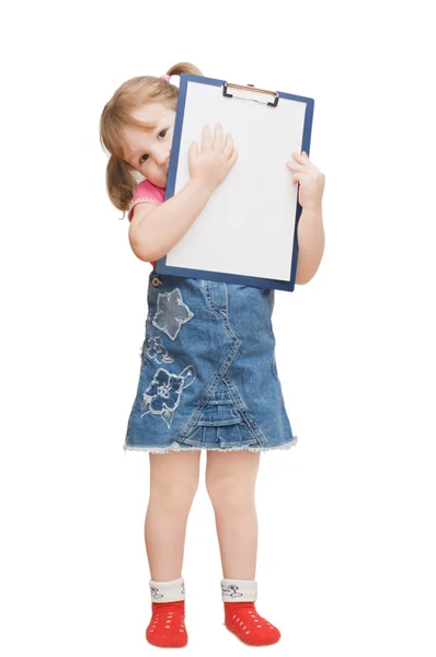 Το κοριτσάκι κρατά απομονωθεί σε λευκό — Φωτογραφία Αρχείου