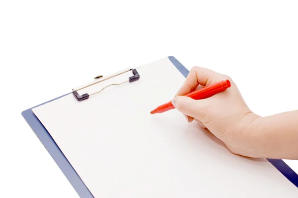 Clipboard and hand on a white Stock Picture