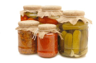 Glass jars with tinned vegetables clipart