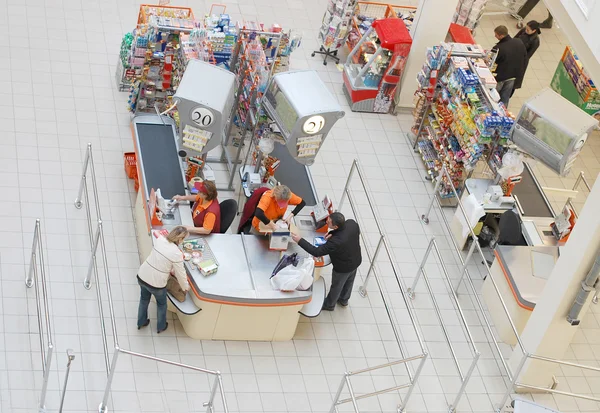 stock image Top view on cash desks in a supermarket