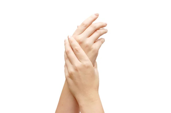 Massaggio di mani femminile con una crema — Foto Stock