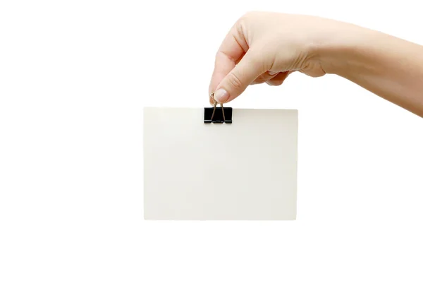 Ženská ruka drží kartu izolované — Stock fotografie