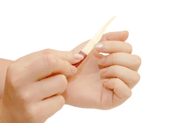 Kobieta ręce i manicure paznokci pliku — Zdjęcie stockowe