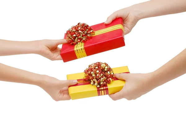 To hand a gift isolated on white — Stock Photo, Image