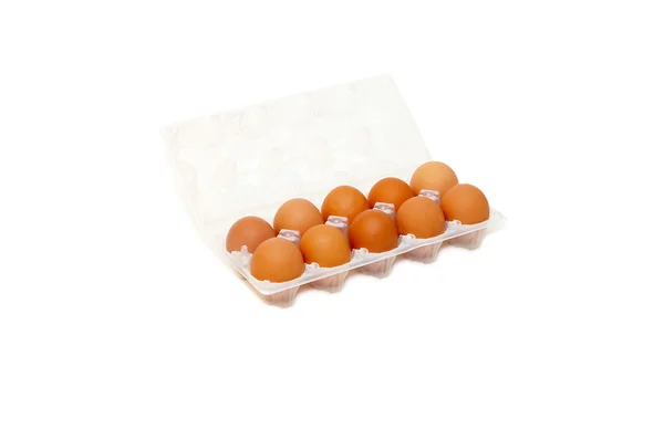 Caixa de ovo aberta isolada em branco — Fotografia de Stock