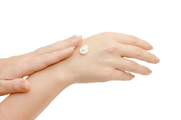 Female hands massage with a cream Stock Photo