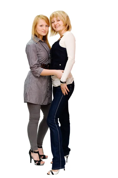 화이트에 고립 된 두 여자 — 스톡 사진