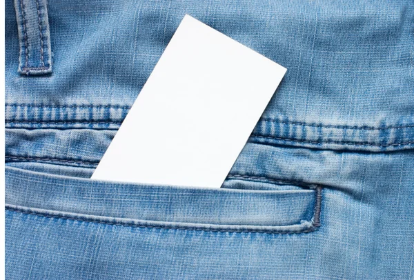 Textura jean con bolsillo y tarjeta vacía — Foto de Stock