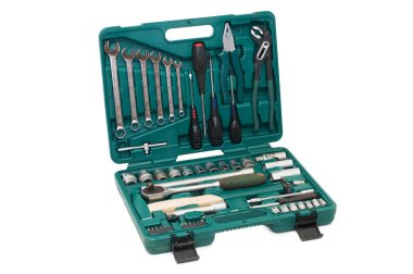 Toolkit of various tools in the box clipart