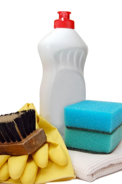 Household items for cleanliness isolated white b — Stock Photo, Image