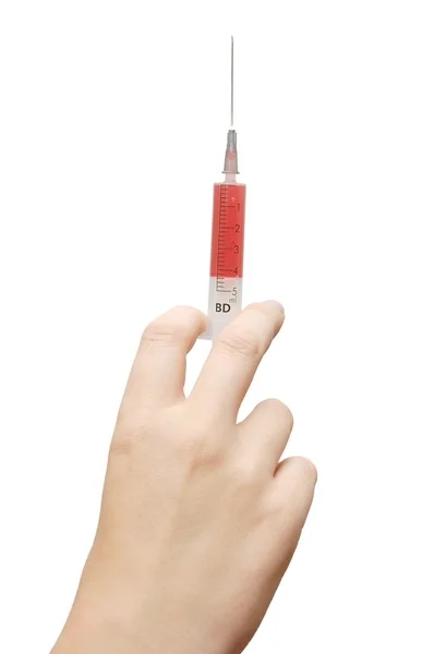 Child hand and prick isolated on white — Stock Photo, Image