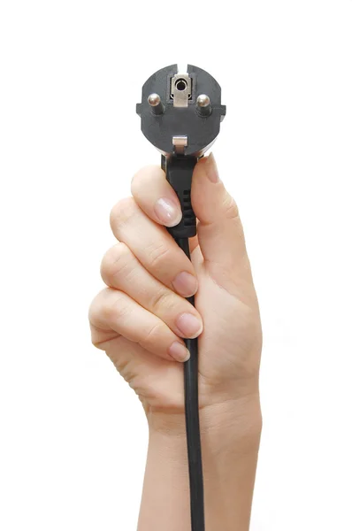 Holding power plug, isolated on white background — Stock Photo, Image