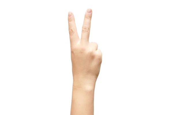 Frauenhand zeigt die Nummer zwei — Stockfoto