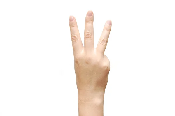 Women hand show the number three — Zdjęcie stockowe