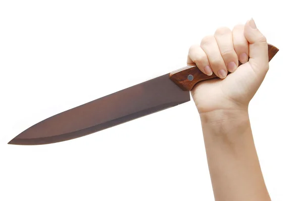Mano sosteniendo un cuchillo aislado en blanco —  Fotos de Stock