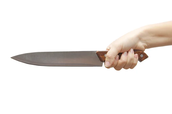 Mano sosteniendo un cuchillo aislado en blanco —  Fotos de Stock
