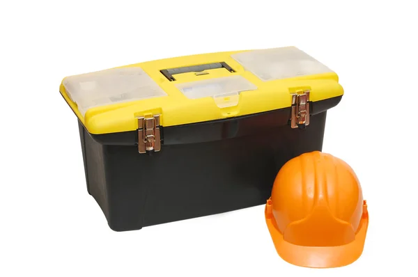 Box für Werkzeuge ein Helm isoliert — Stockfoto