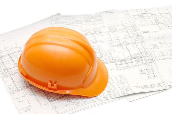 Orange helmet on the house project — Stock Photo, Image