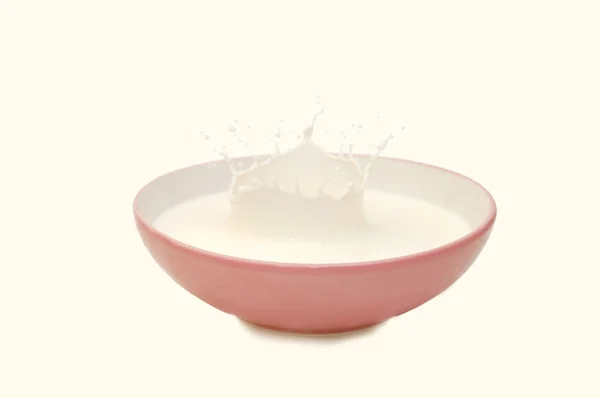 Mléko stříkající v talíř na bílém pozadí — Stock fotografie