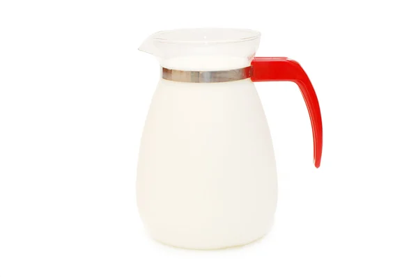 A tej elszigetelt fehér üveg kancsó — Stock Fotó