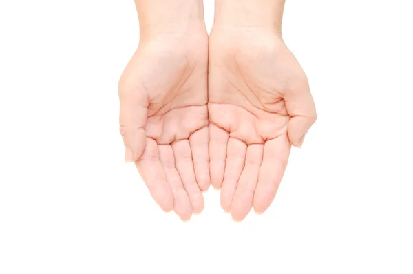 Mulheres vazias mãos isoladas no fundo branco — Fotografia de Stock