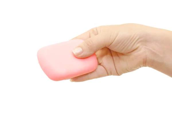 Mýdlo v ruce izolované na bílém pozadí — Stock fotografie