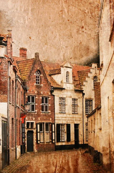 Ruas pequenas muito velhas de Brugge - estilo de determinada safra — Fotografia de Stock