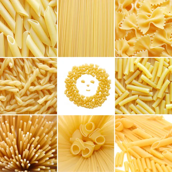 Diferentes tipos de pasta italiana. collage alimenticio —  Fotos de Stock