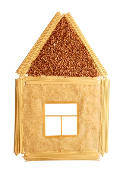 Símbolo de la casa de trigo sarraceno y arroz — Foto de Stock