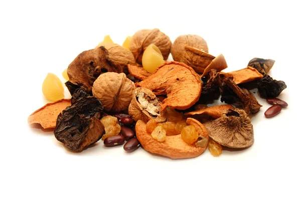 Mixed dried fruits on white background — Stock Photo, Image