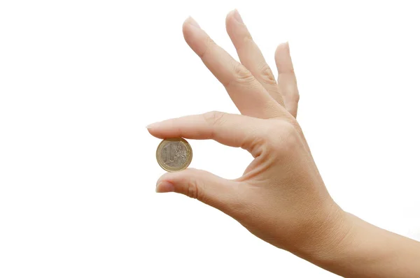 Ізольована зображення монети євро в руку — стокове фото